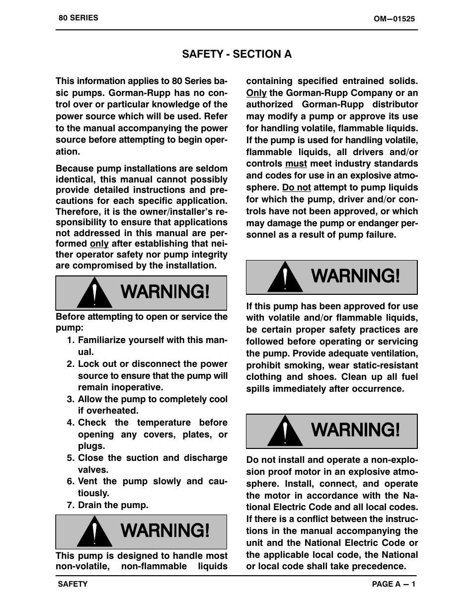 Safety - section a | Gorman-Rupp Pumps 81 1/2B52-B 1240557 and up User Manual | Page 5 / 30