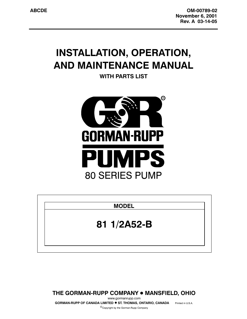 Gorman-Rupp Pumps 81 1/2A52-B 1233759 and up User Manual | 30 pages