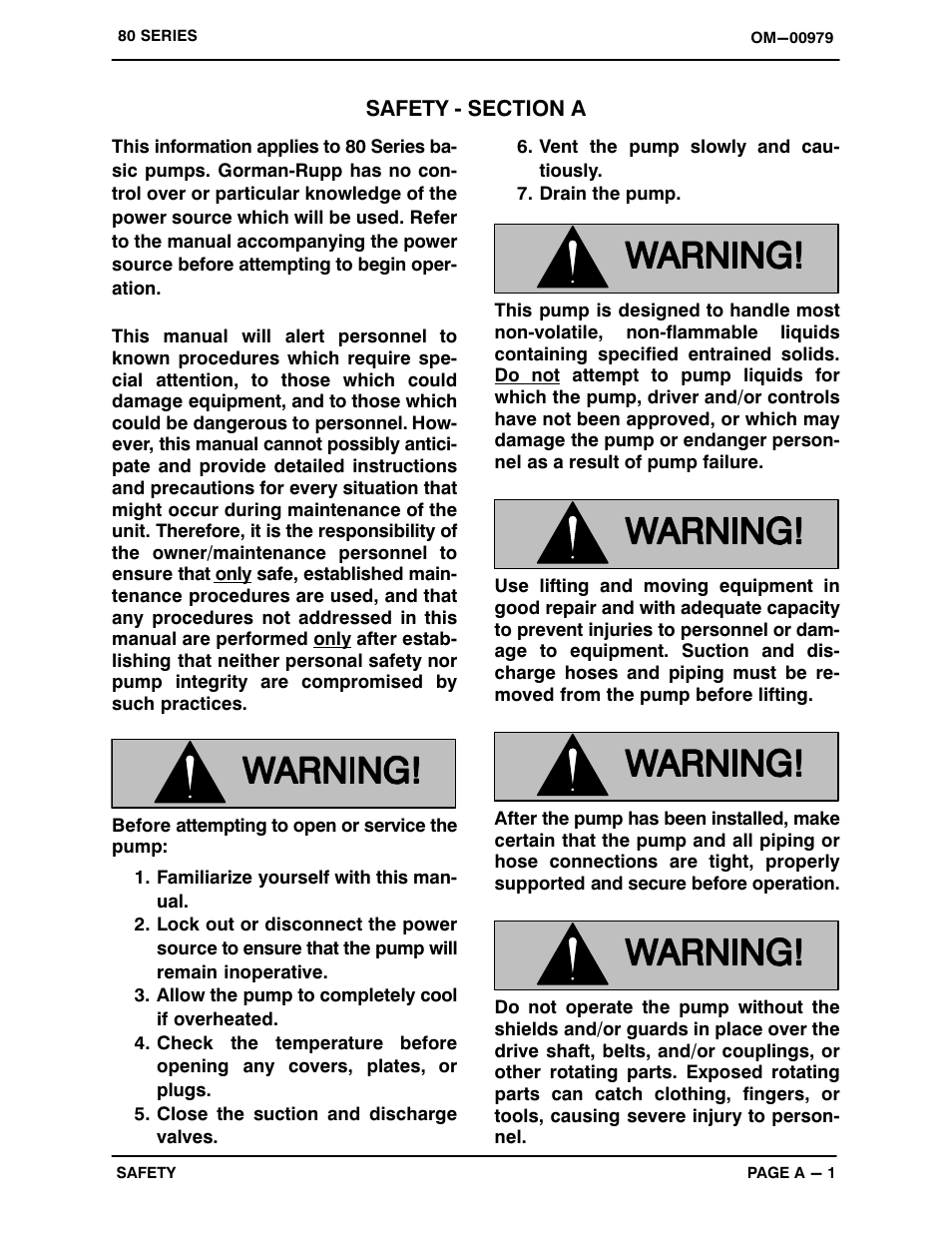 Safety - section a | Gorman-Rupp Pumps 88A20-B 818301 and up User Manual | Page 6 / 32