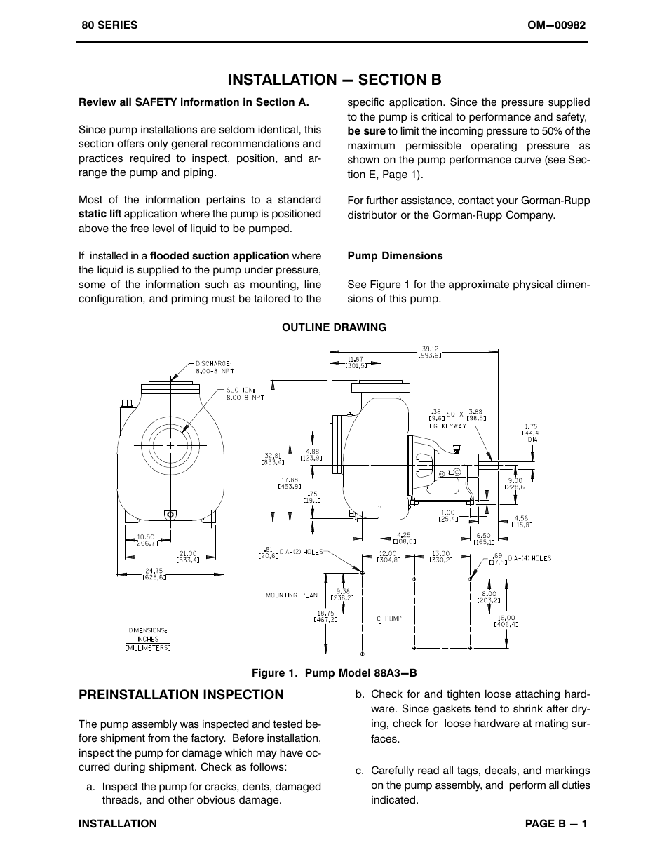 Installation - section b | Gorman-Rupp Pumps 88A3-B 818301 and up User Manual | Page 8 / 33