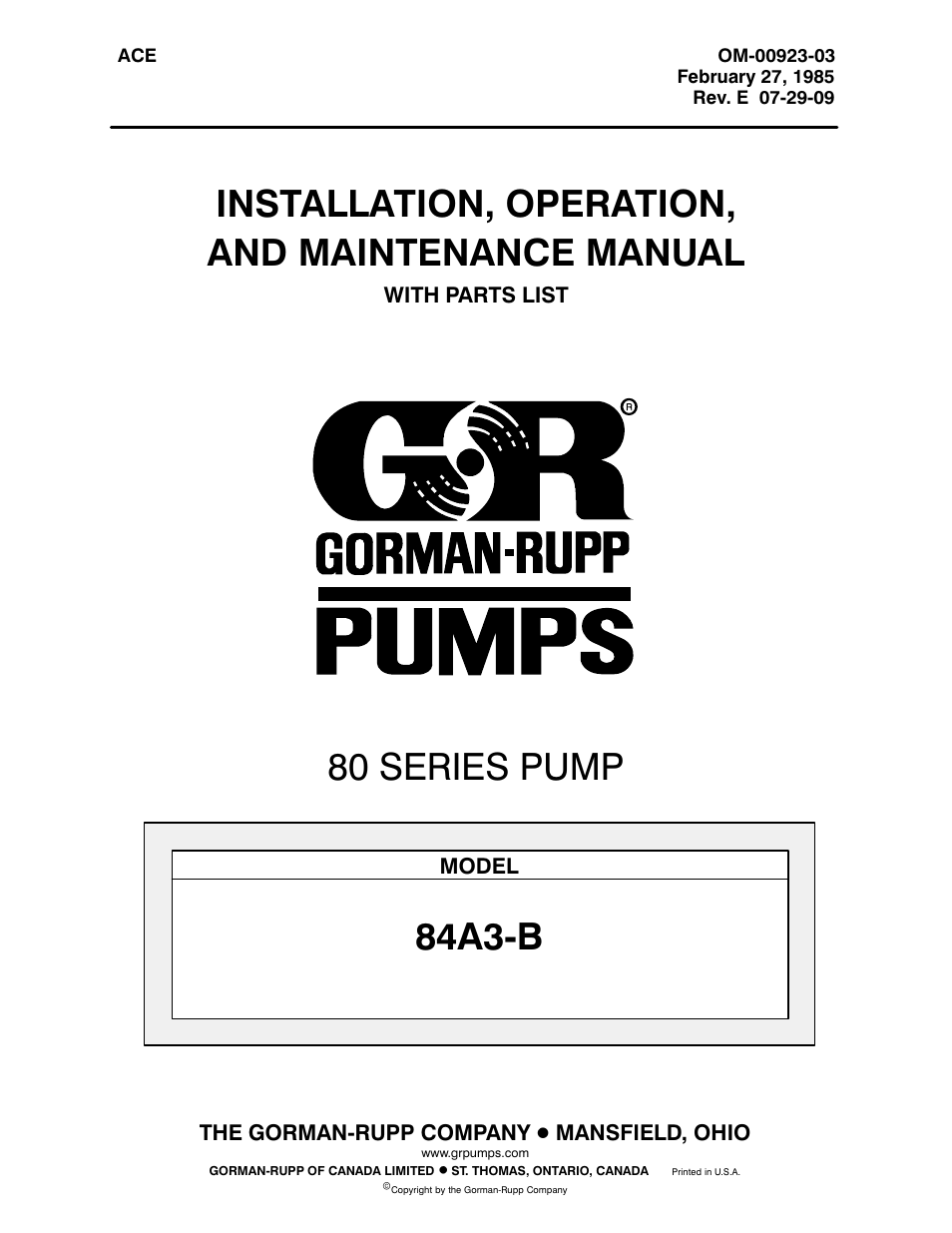 Gorman-Rupp Pumps 84A3-B 818301 and up User Manual | 33 pages