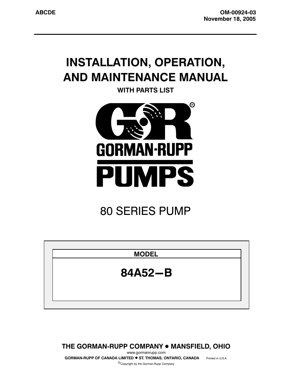 Gorman-Rupp Pumps 84A52-B 1325165 and up User Manual | 33 pages