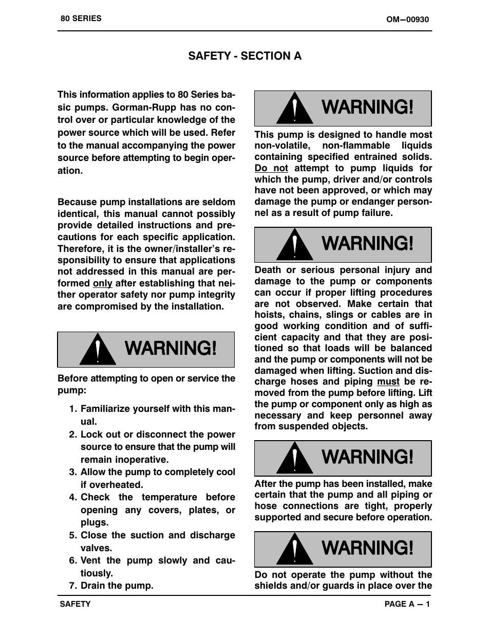 Safety ‐ section a | Gorman-Rupp Pumps 84B2-B 667409 and up User Manual | Page 6 / 33