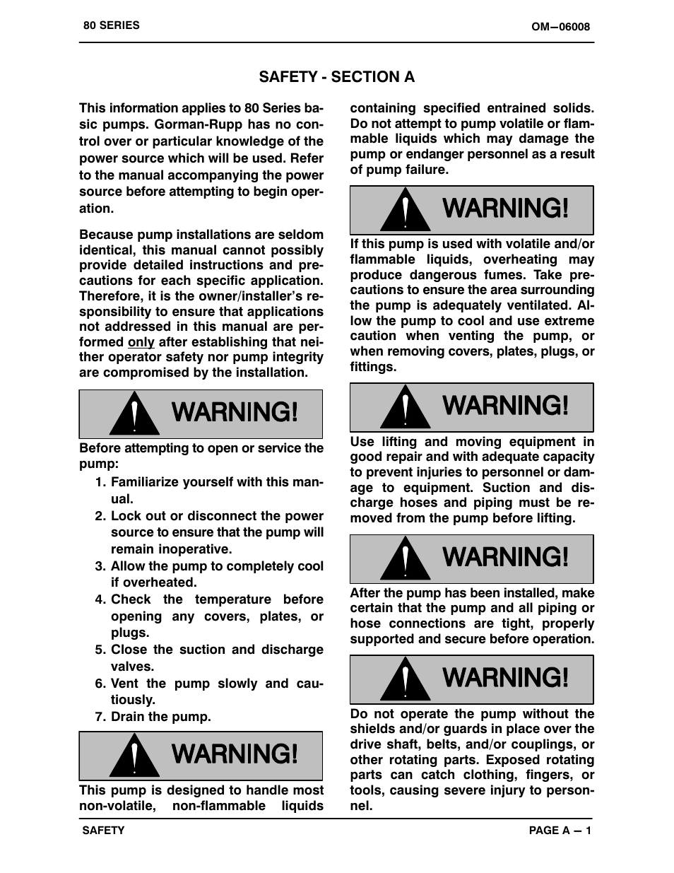 Safety - section a | Gorman-Rupp Pumps 84B31-B 1364371 and up User Manual | Page 6 / 31