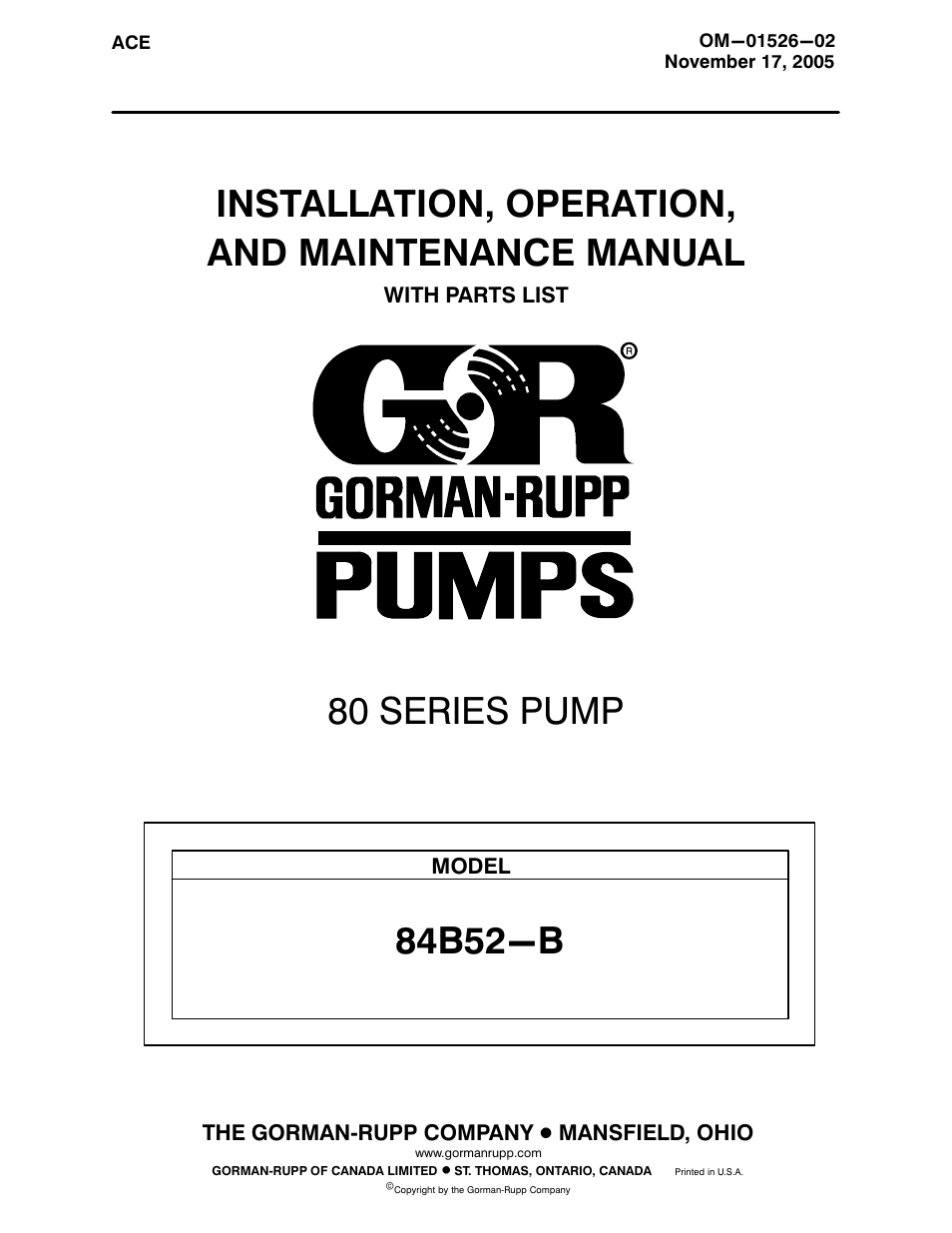 Gorman-Rupp Pumps 84B52-B 1324770 and up User Manual | 30 pages