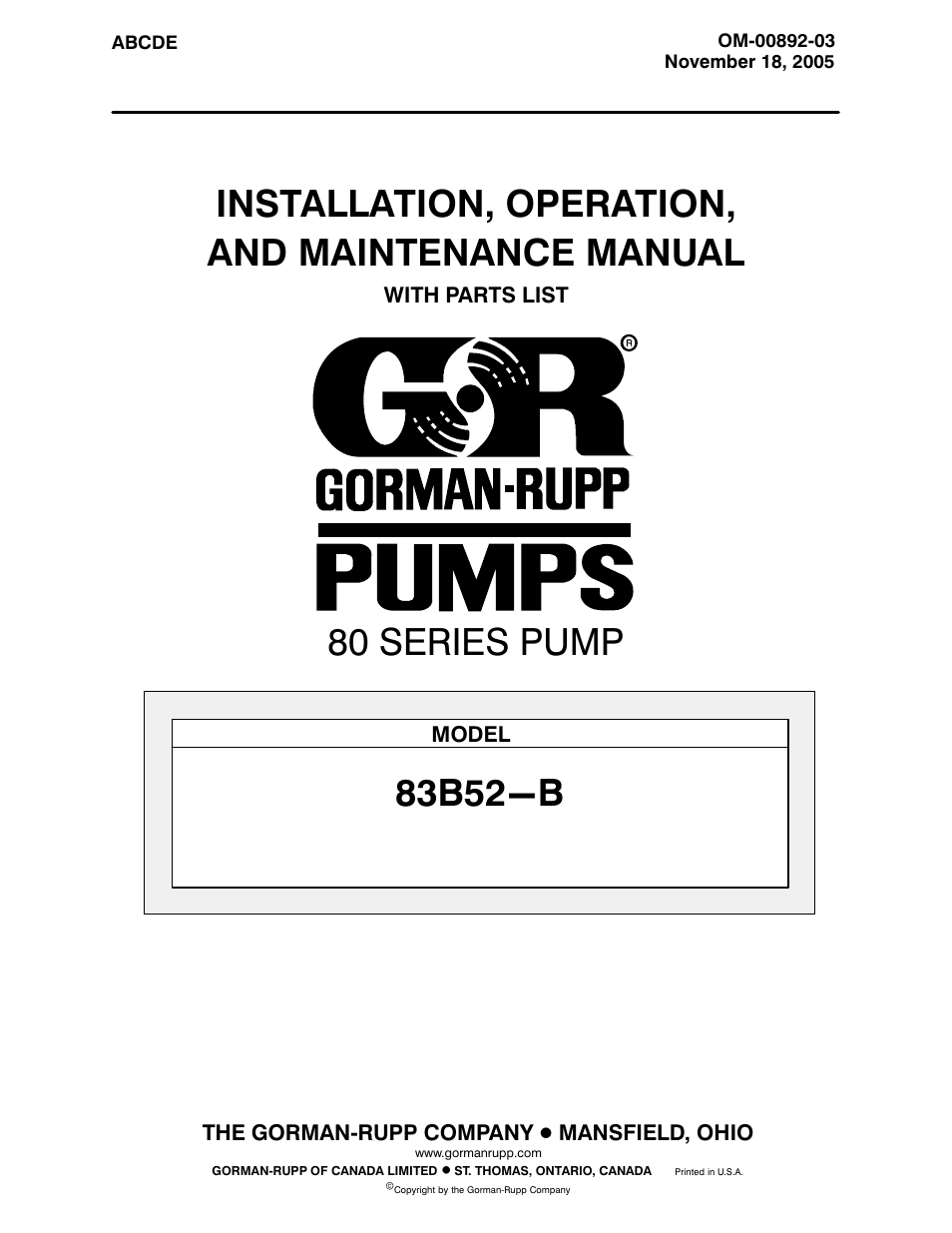 Gorman-Rupp Pumps 83B52-B 1329030 and up User Manual | 32 pages