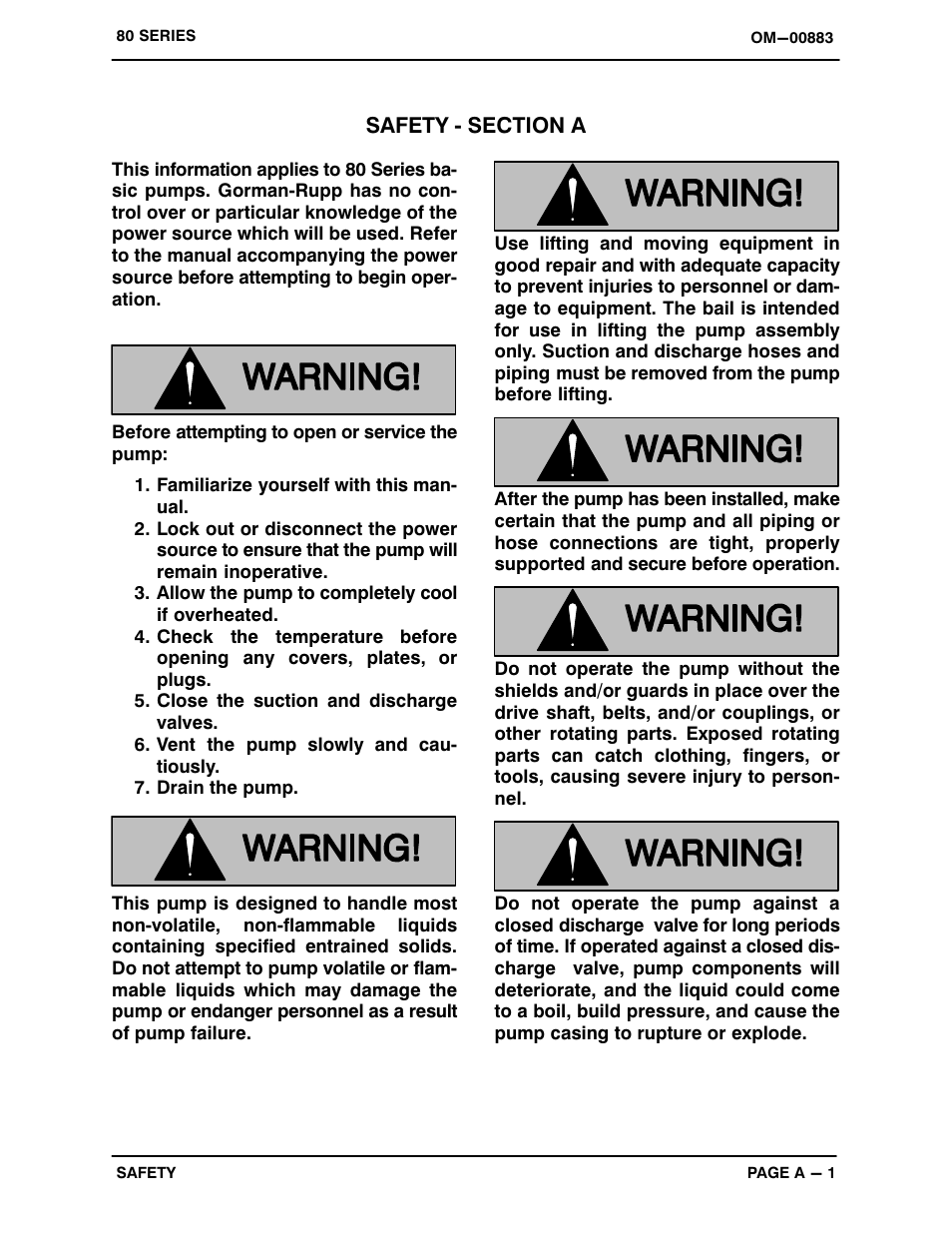 Safety - section a | Gorman-Rupp Pumps 83C20-B 814600 and up User Manual | Page 6 / 32