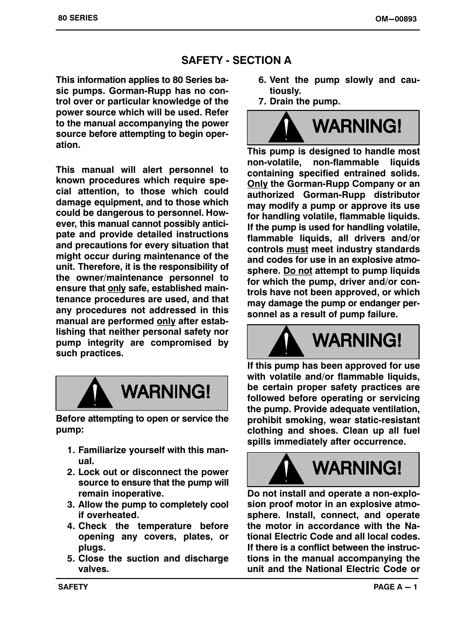 Safety - section a | Gorman-Rupp Pumps 83C52-B 1337266 and up User Manual | Page 6 / 32