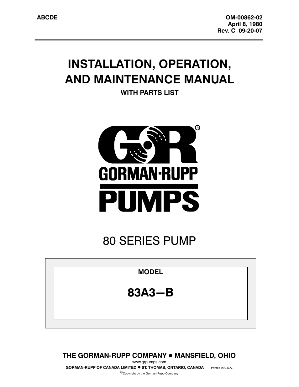 Gorman-Rupp Pumps 83A3-B 734045 and up User Manual | 33 pages