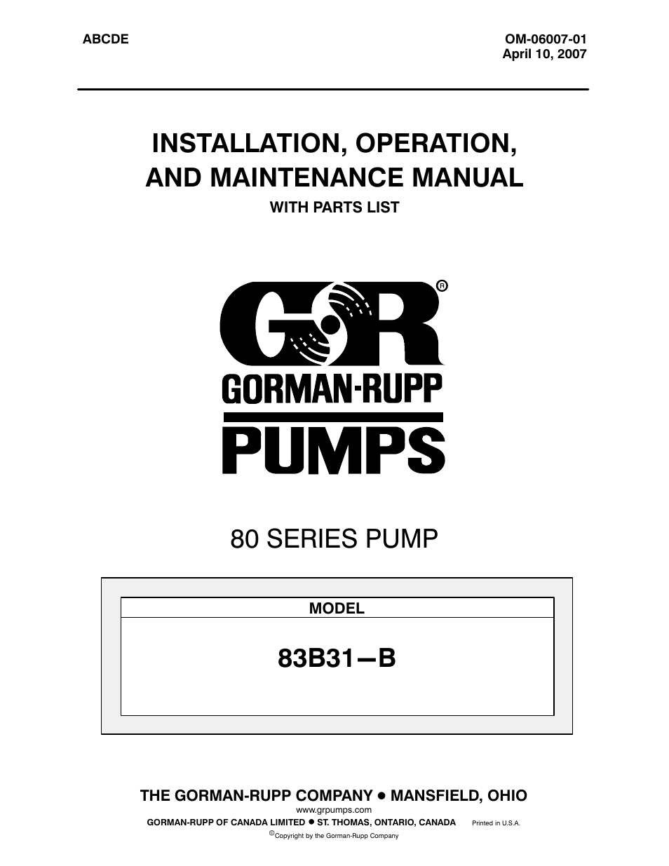 Gorman-Rupp Pumps 83B31-B 1364724 and up User Manual | 32 pages