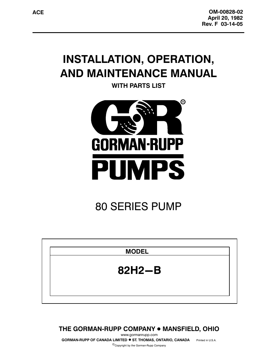 Gorman-Rupp Pumps 82H2-B 716064 and up User Manual | 30 pages