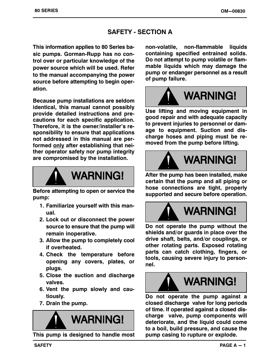 Safety ‐ section a | Gorman-Rupp Pumps 82H20-B 737048 and up User Manual | Page 6 / 30