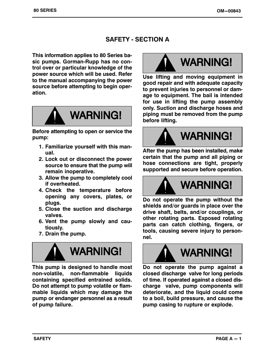 Safety - section a | Gorman-Rupp Pumps 82E2-B 717191 and up User Manual | Page 6 / 31