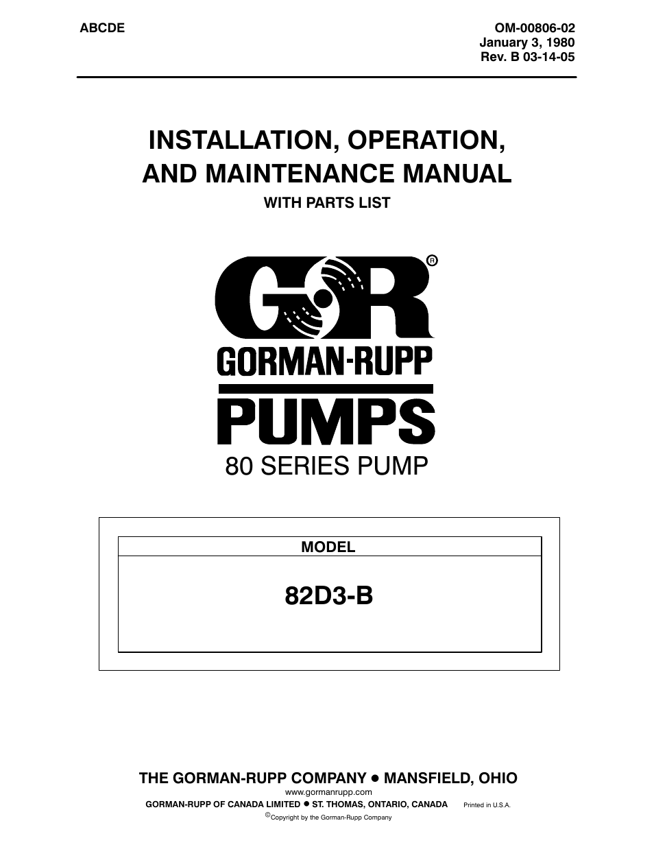 Gorman-Rupp Pumps 82D3-B 274955 and up User Manual | 30 pages