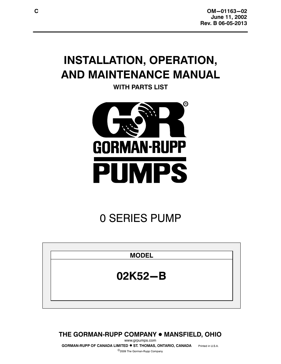 Gorman-Rupp Pumps 02K52-B 1255789 and up User Manual | 28 pages