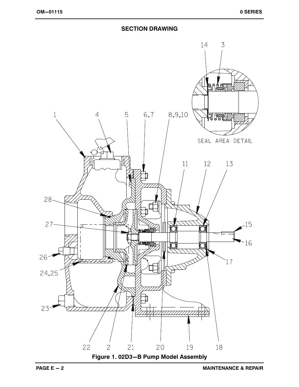 Figure 1. 02d3-b pump model assembly | Gorman-Rupp Pumps 02D3-B 260276 and up User Manual | Page 21 / 29