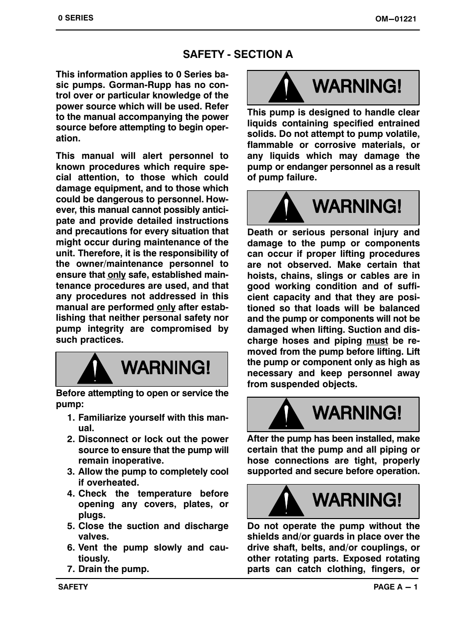 Safety ‐ section a | Gorman-Rupp Pumps 06B20-B 806819 and up User Manual | Page 6 / 31