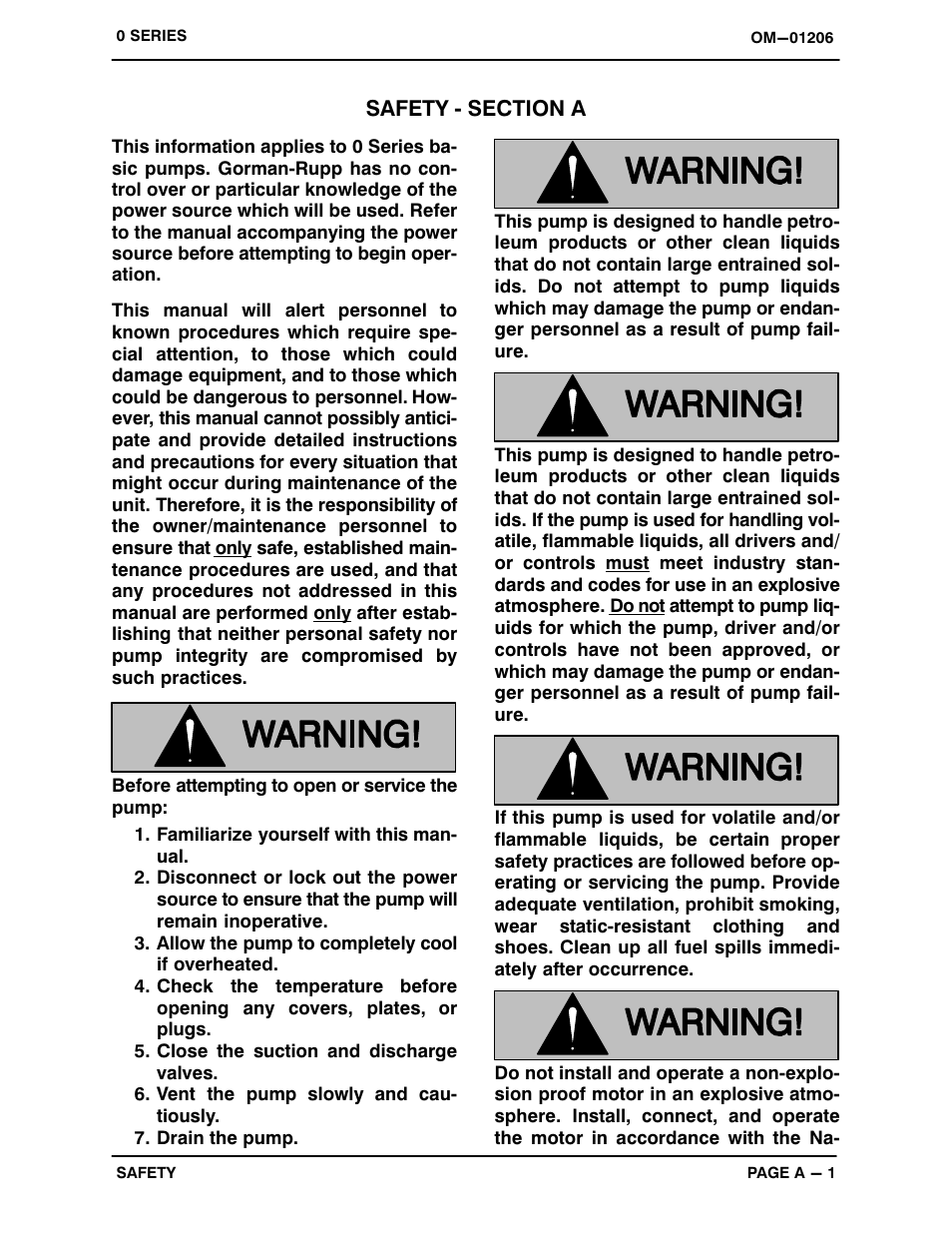 Safety ‐ section a | Gorman-Rupp Pumps 04A20-B 818101 and up User Manual | Page 6 / 31
