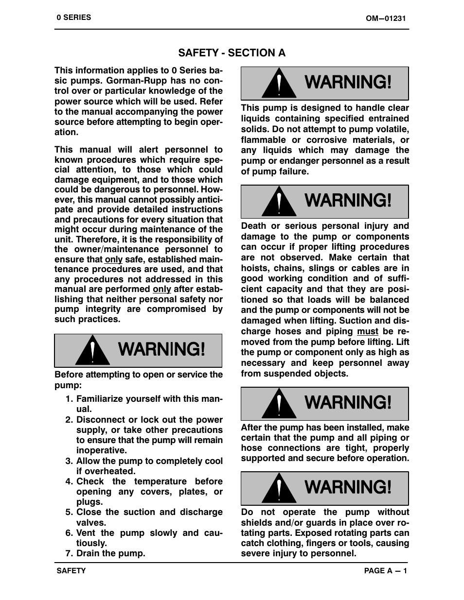 Safety ‐ section a | Gorman-Rupp Pumps 04A52-B 1326393 and up User Manual | Page 6 / 30