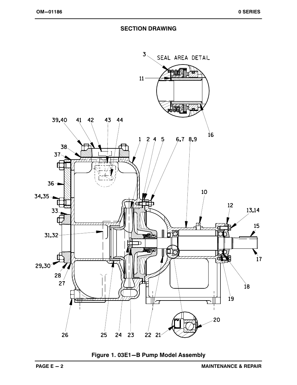 Figure 1. 03e1-b pump model assembly | Gorman-Rupp Pumps 03E1-B 450930 and up User Manual | Page 21 / 30