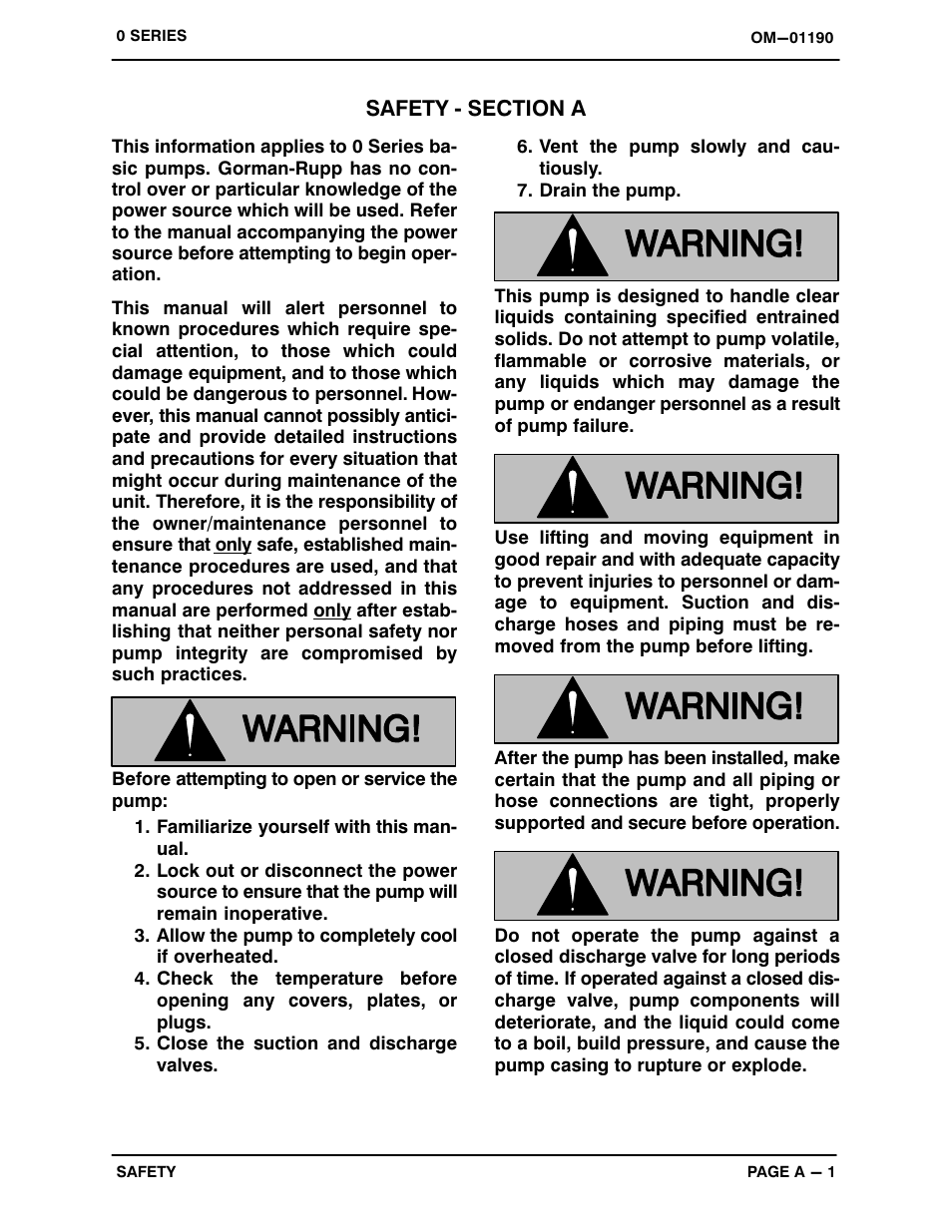 Safety ‐ section a | Gorman-Rupp Pumps 03F52-B 1329227 and up User Manual | Page 5 / 29