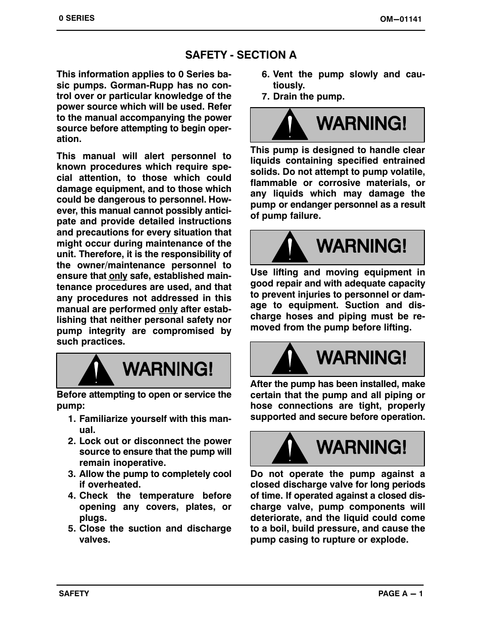 Safety ‐ section a | Gorman-Rupp Pumps 03C51-B 1341129 and up User Manual | Page 6 / 29