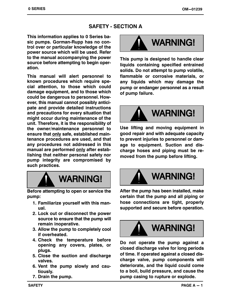 Safety ‐ section a | Gorman-Rupp Pumps 03B51-B 1371962 and up User Manual | Page 6 / 29