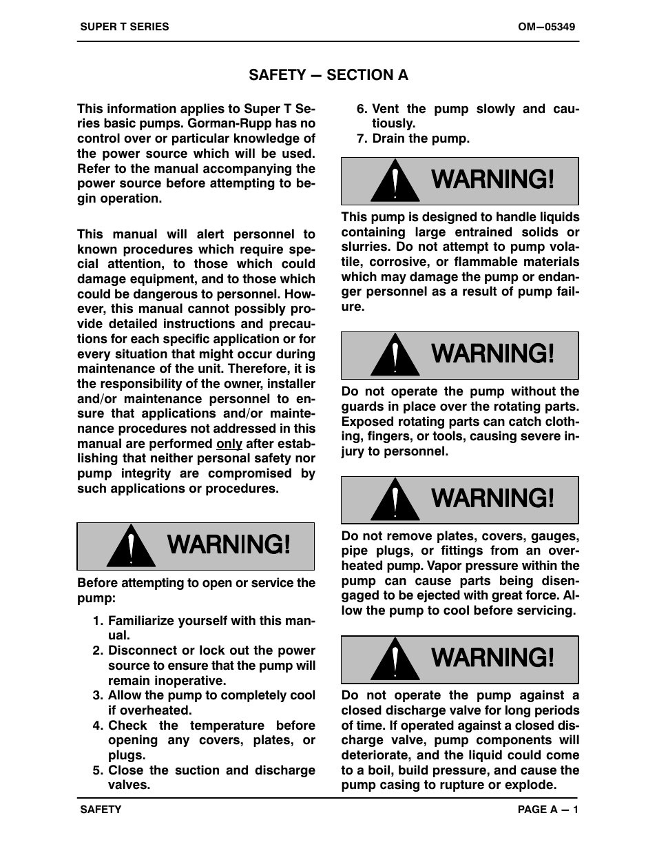 Safety - section a | Gorman-Rupp Pumps T3A71S-B /F,/FM User Manual | Page 6 / 39