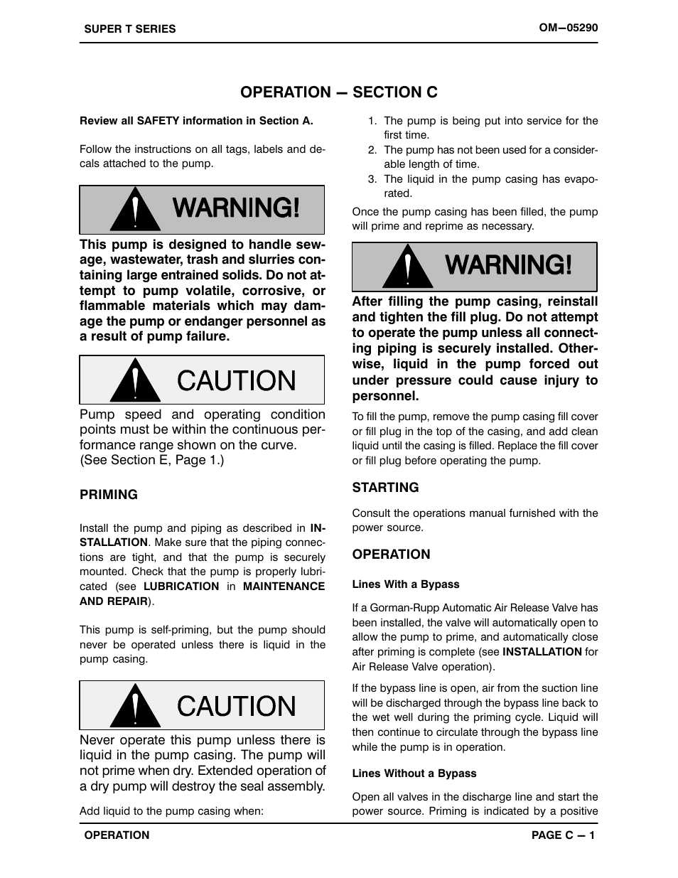 Operation - section c | Gorman-Rupp Pumps T10A3S-B /FM,/WW User Manual | Page 16 / 38