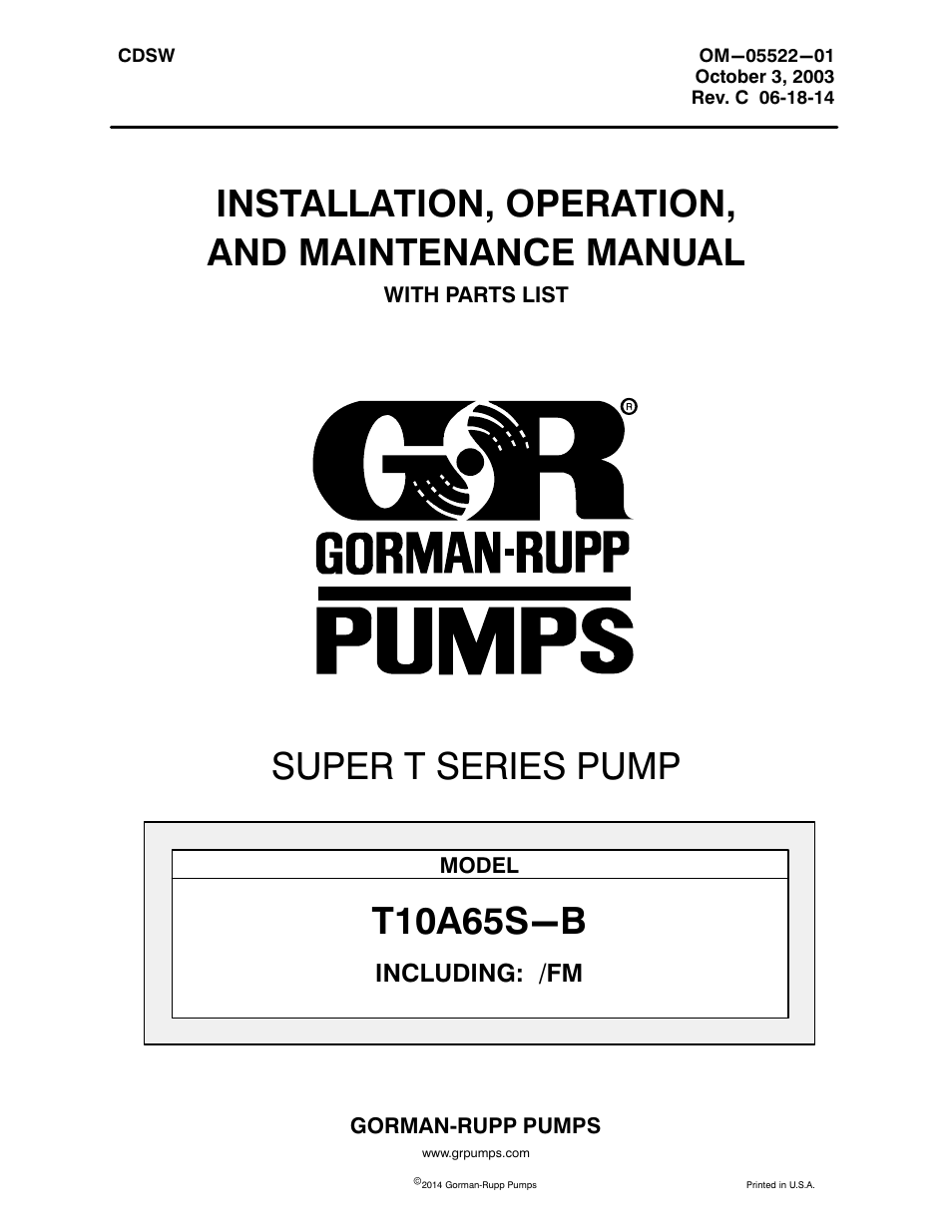 Gorman-Rupp Pumps T10A65S-B /FM User Manual | 38 pages