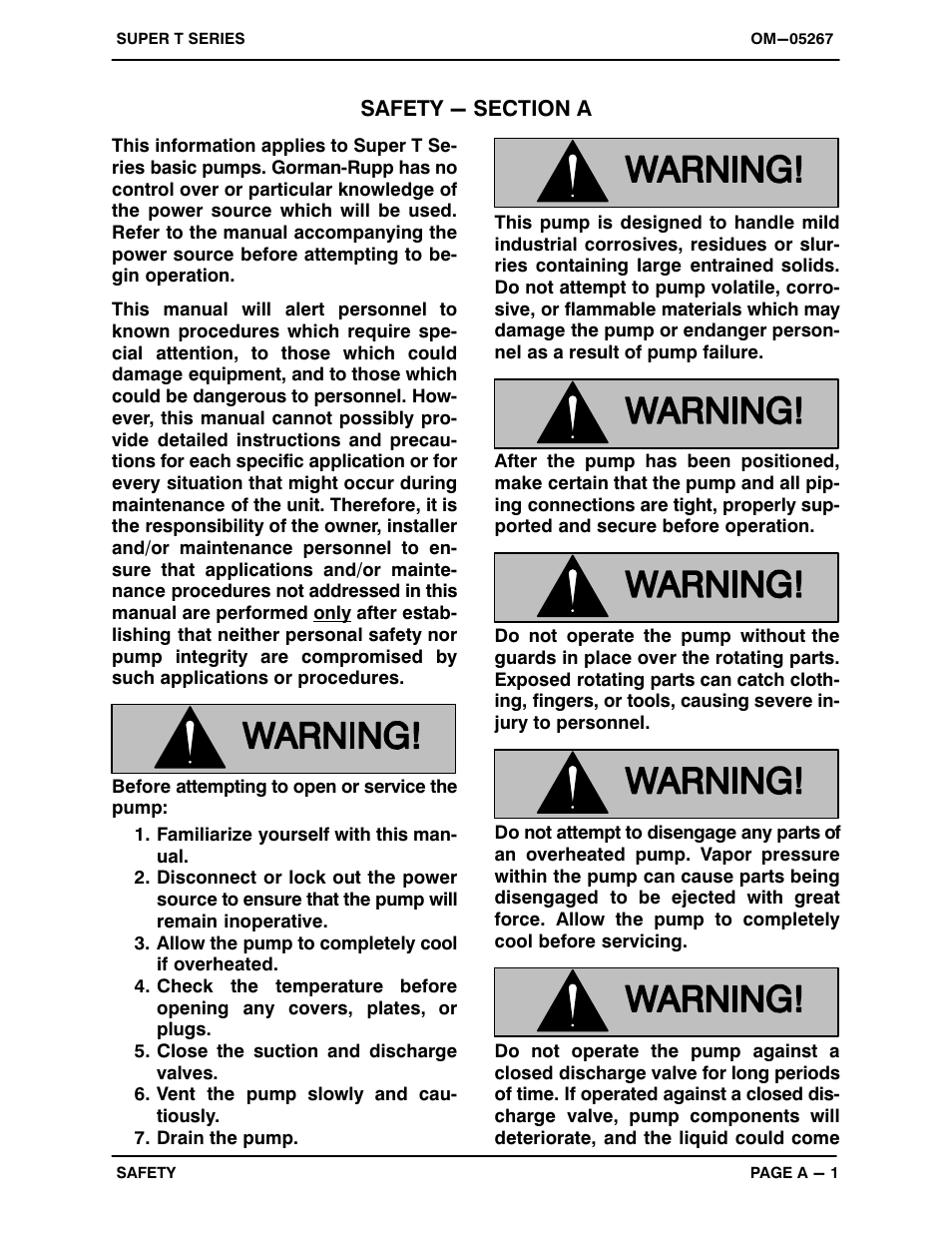 Safety - section a | Gorman-Rupp Pumps T4A61S-B /F,/FM User Manual | Page 6 / 39