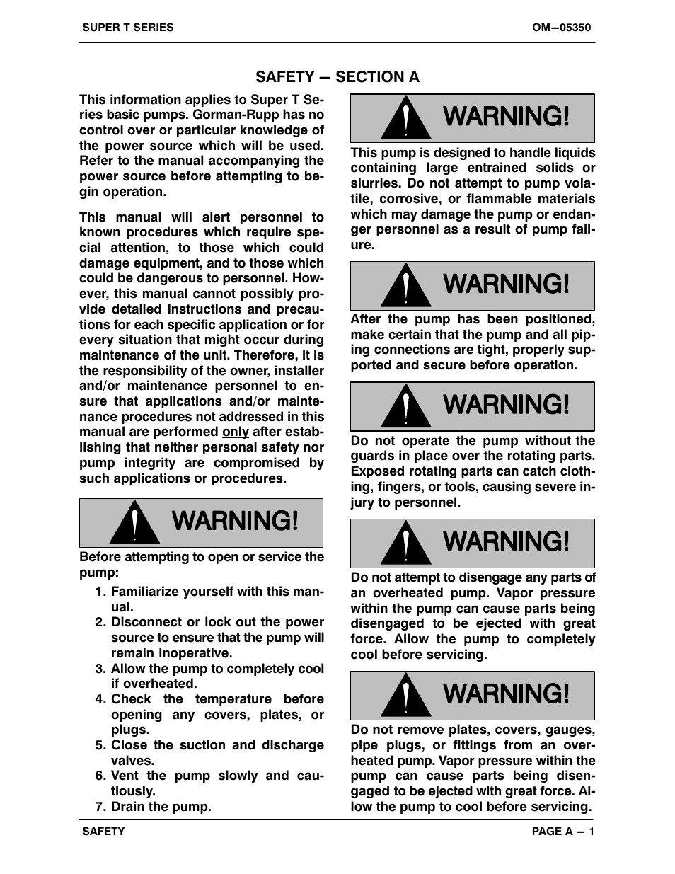 Safety - section a | Gorman-Rupp Pumps T4A71S-B /F,/FM User Manual | Page 6 / 40