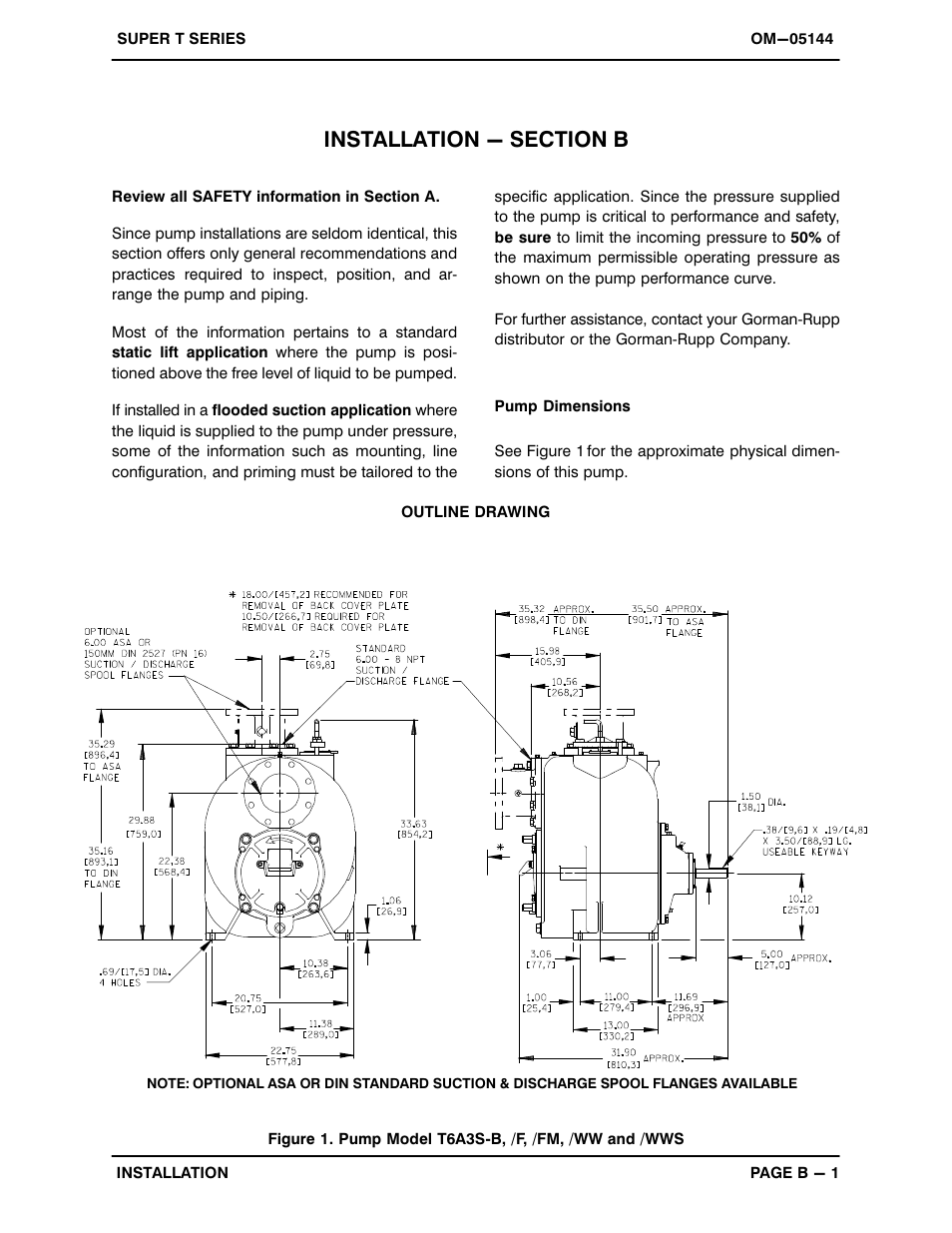 Installation - section b | Gorman-Rupp Pumps T6A3S-B /F,/FM,/WW,/WWS User Manual | Page 8 / 39