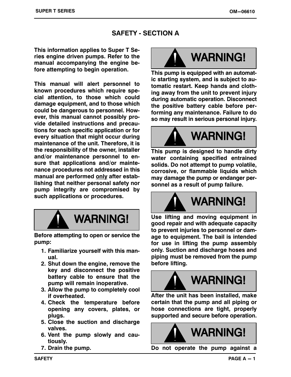 Safety ‐ section a | Gorman-Rupp Pumps T6A60S-5.7 NG-ESP All serial numbers User Manual | Page 7 / 55