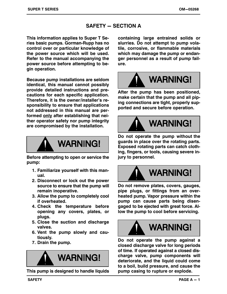 Safety - section a | Gorman-Rupp Pumps T6A61S-B /F,/FM User Manual | Page 6 / 37