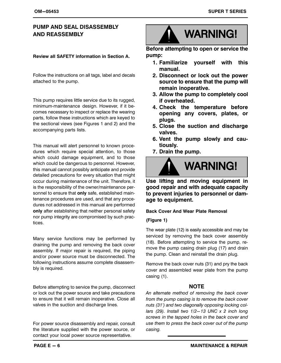 Pump and seal disassembly and reassembly | Gorman-Rupp Pumps T6A65S-B /F,/FM User Manual | Page 29 / 38