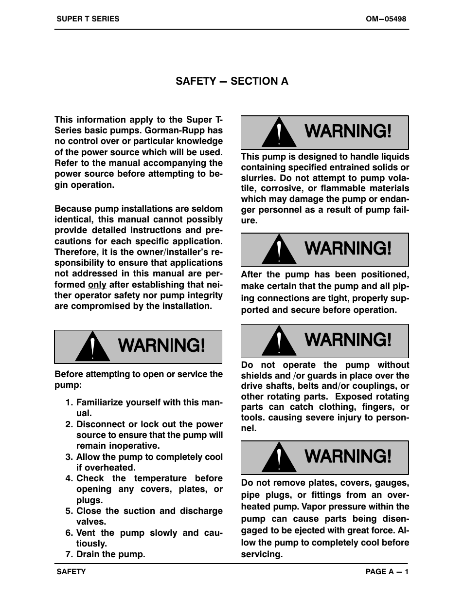 Safety - section a | Gorman-Rupp Pumps T8A65S-B /F,/FM User Manual | Page 6 / 38