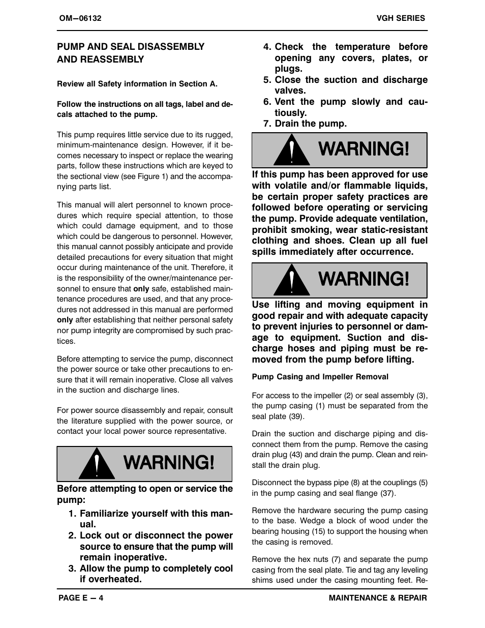 Pump and seal disassemblyand reassembly | Gorman-Rupp Pumps VGH8D31-B 1379872 thru 1208738 User Manual | Page 26 / 33