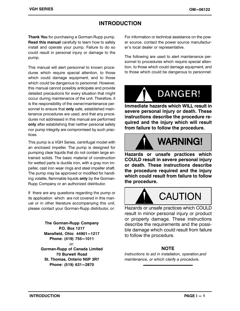 Introduction | Gorman-Rupp Pumps VGH2 1/2D31-B 1379872 thru 1208720 User Manual | Page 5 / 33