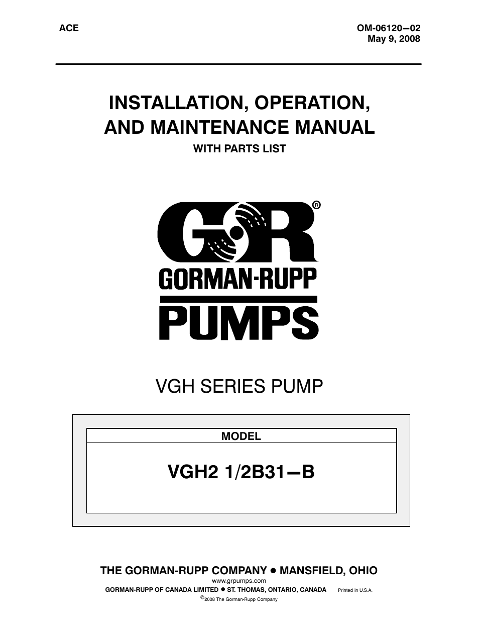 Gorman-Rupp Pumps VGH2 1/2B31-B 1379872 thru 1210171 User Manual | 33 pages