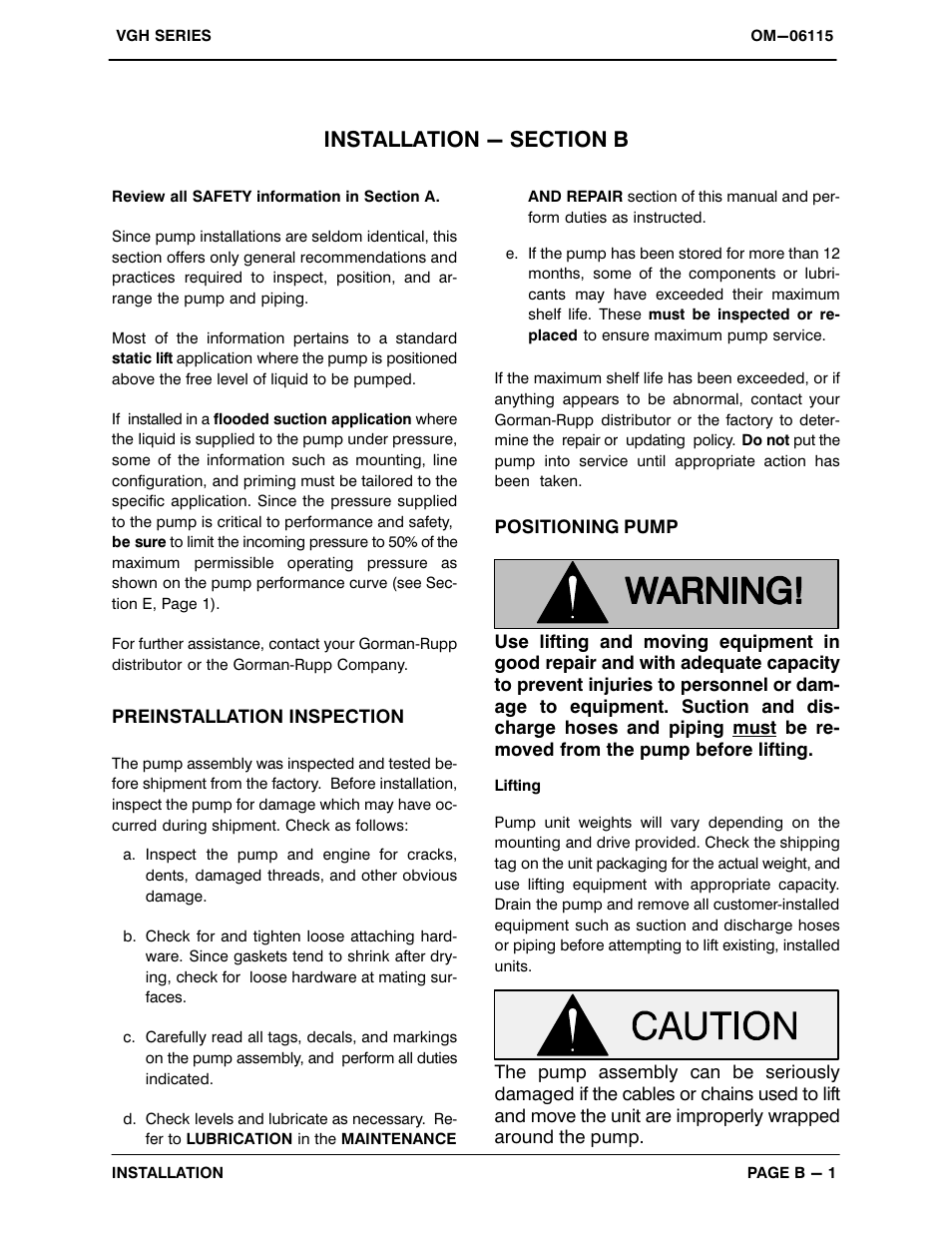 Installation - section b | Gorman-Rupp Pumps VGH1 1/2C31-B 1379872 thru 1208714 User Manual | Page 8 / 33
