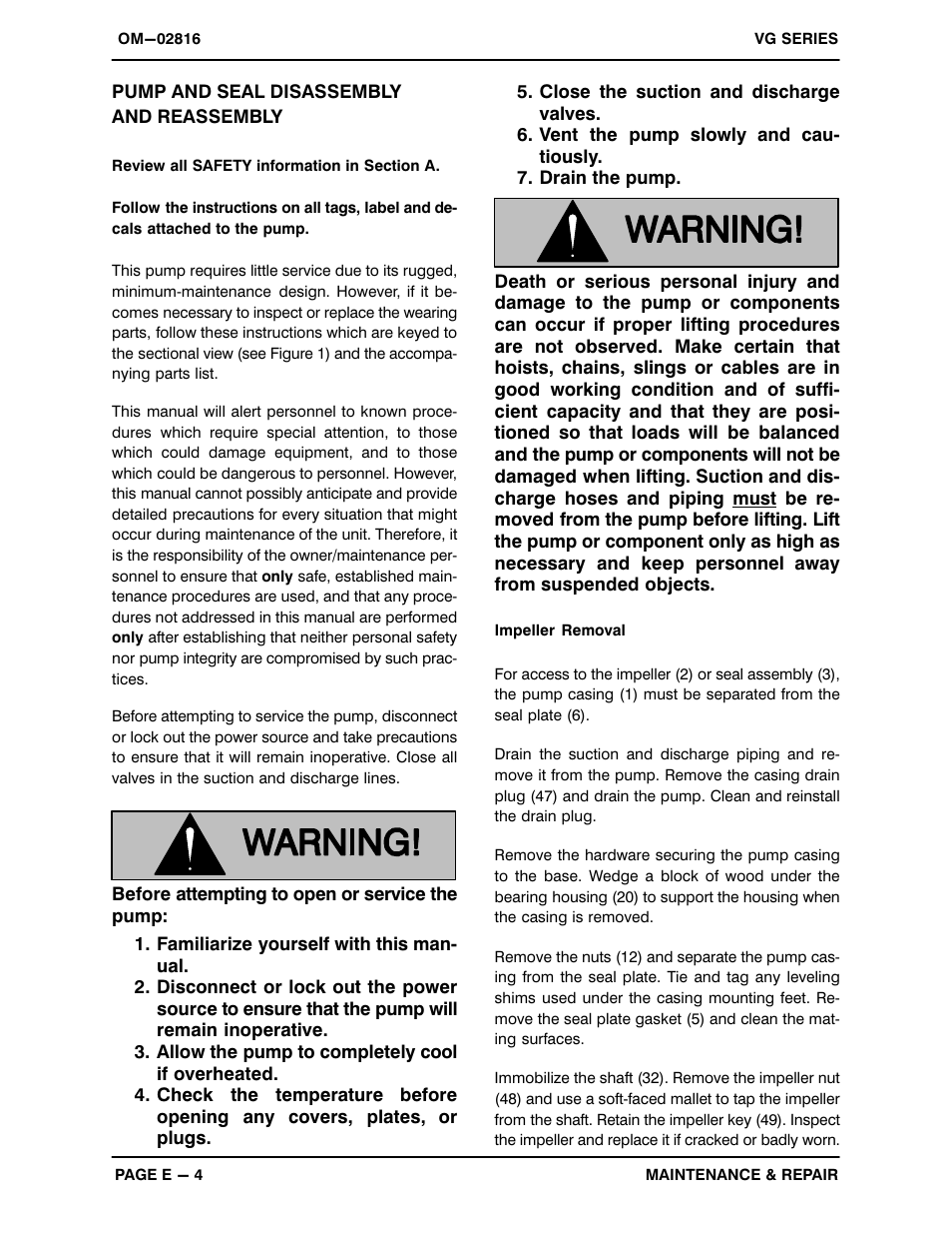 Pump and seal disassembly and reassembly | Gorman-Rupp Pumps VG5C3-B 1188885 and up User Manual | Page 25 / 31