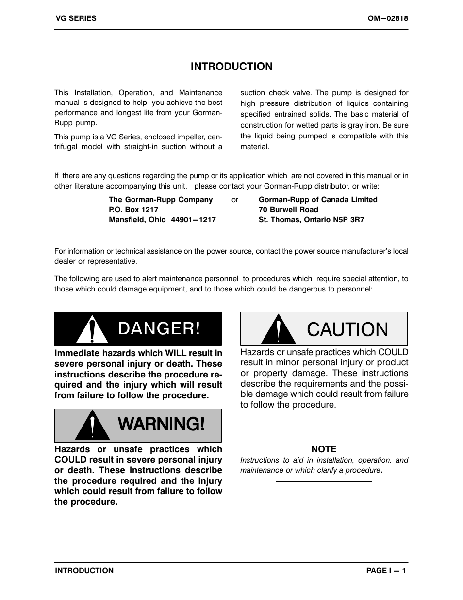 Introduction | Gorman-Rupp Pumps VG6E3-B 1238969 and up User Manual | Page 5 / 29