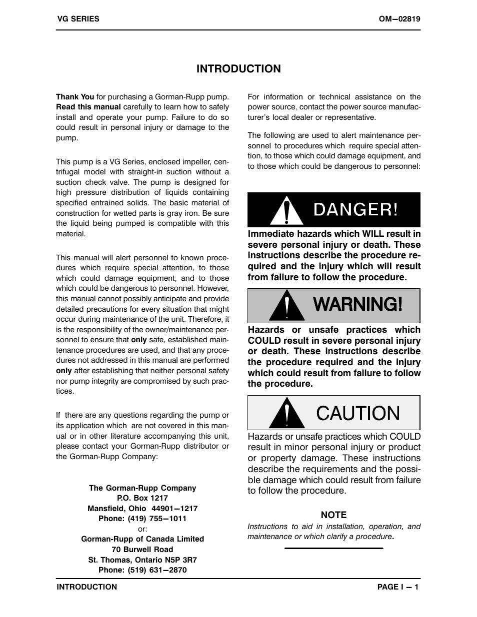 Introduction | Gorman-Rupp Pumps VG8D3-B 1221466 and up User Manual | Page 5 / 30