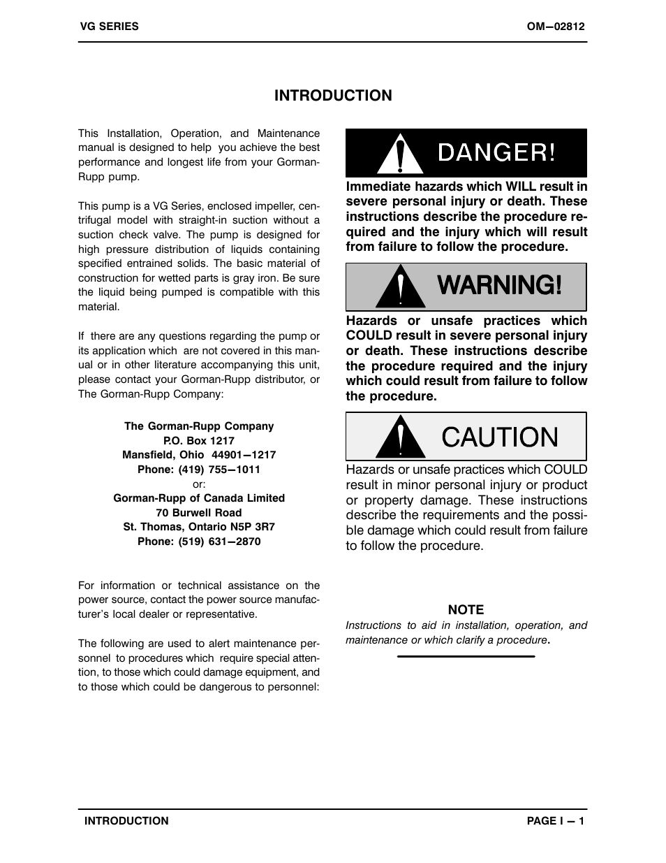 Introduction | Gorman-Rupp Pumps VG3C3-B 1191580 and up User Manual | Page 5 / 30