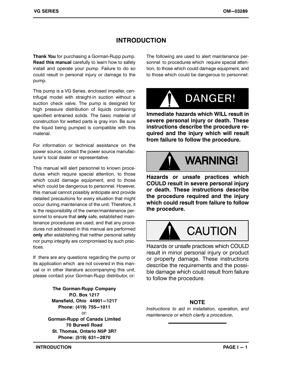 Introduction | Gorman-Rupp Pumps VG1 1/4B3-B 1260463 and up User Manual | Page 5 / 34