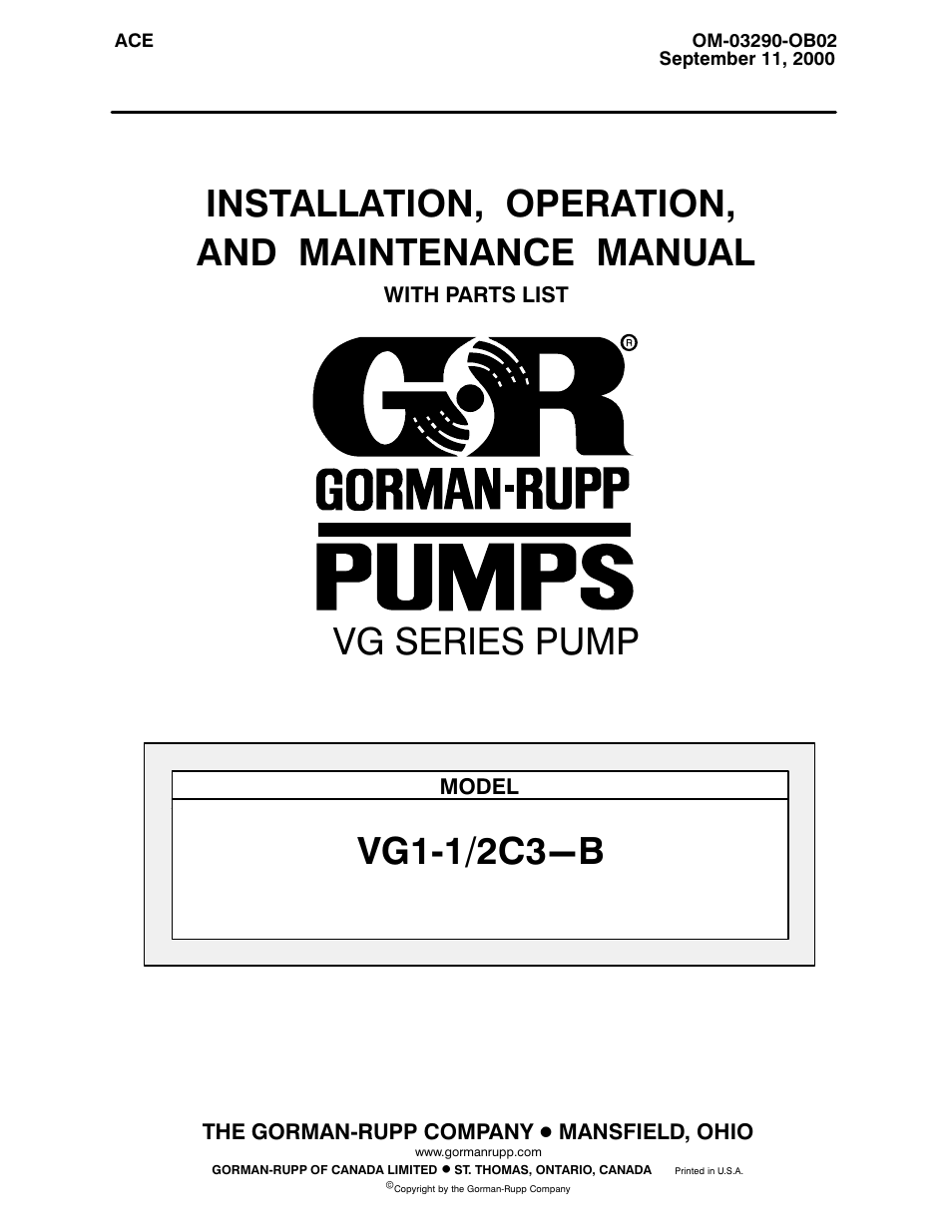 Gorman-Rupp Pumps VG1 1/2C3-B 1316095 and up User Manual | 30 pages