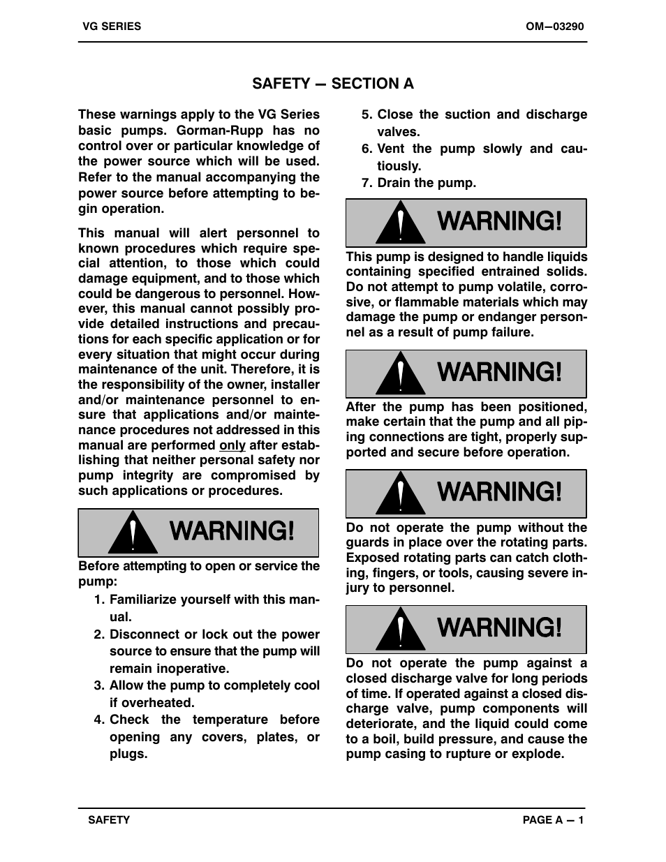 Safety - section a | Gorman-Rupp Pumps VG1 1/2C3-B 1316095 and up User Manual | Page 5 / 30