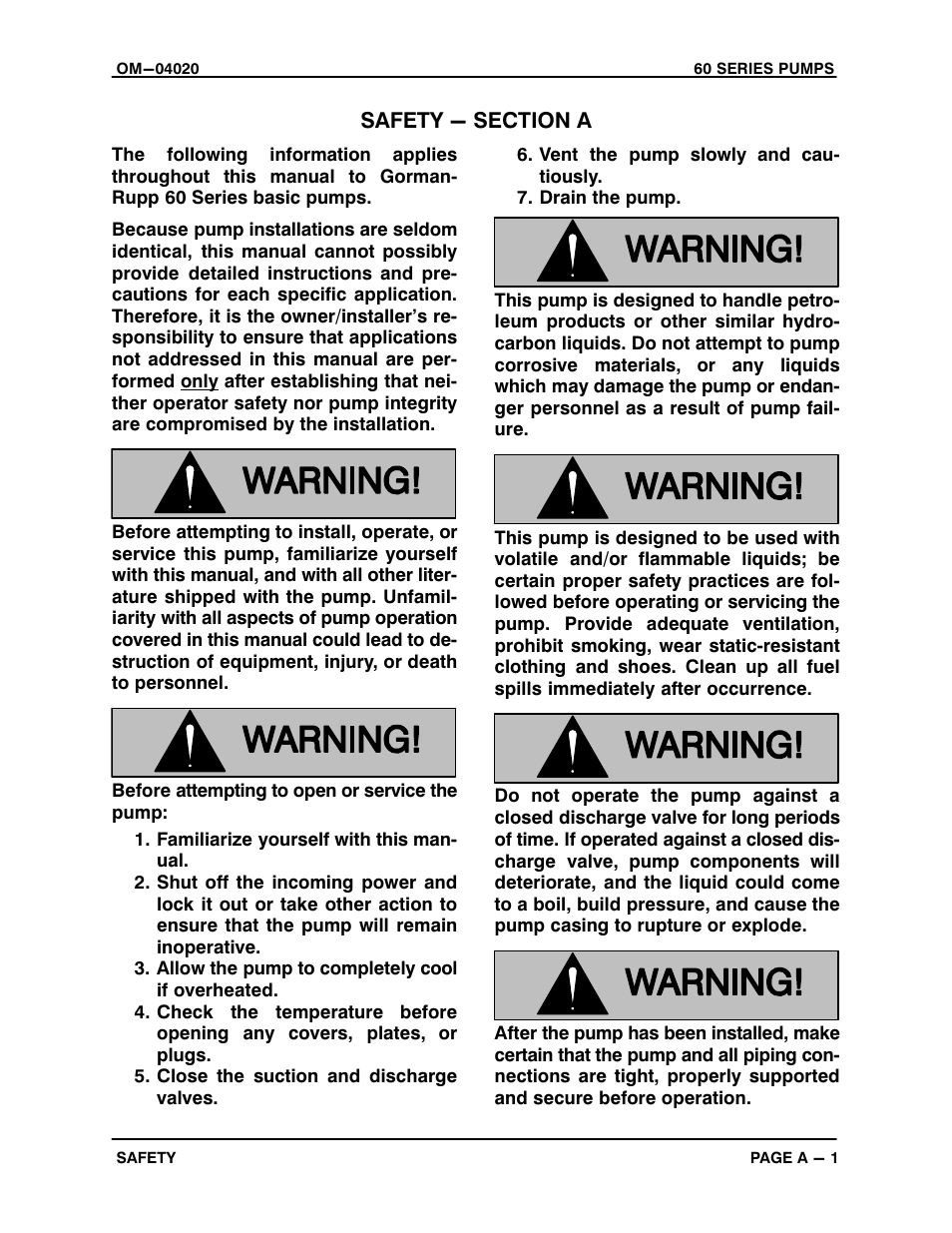Safety - section a | Gorman-Rupp Pumps 62E31-B All serial numbers User Manual | Page 5 / 18