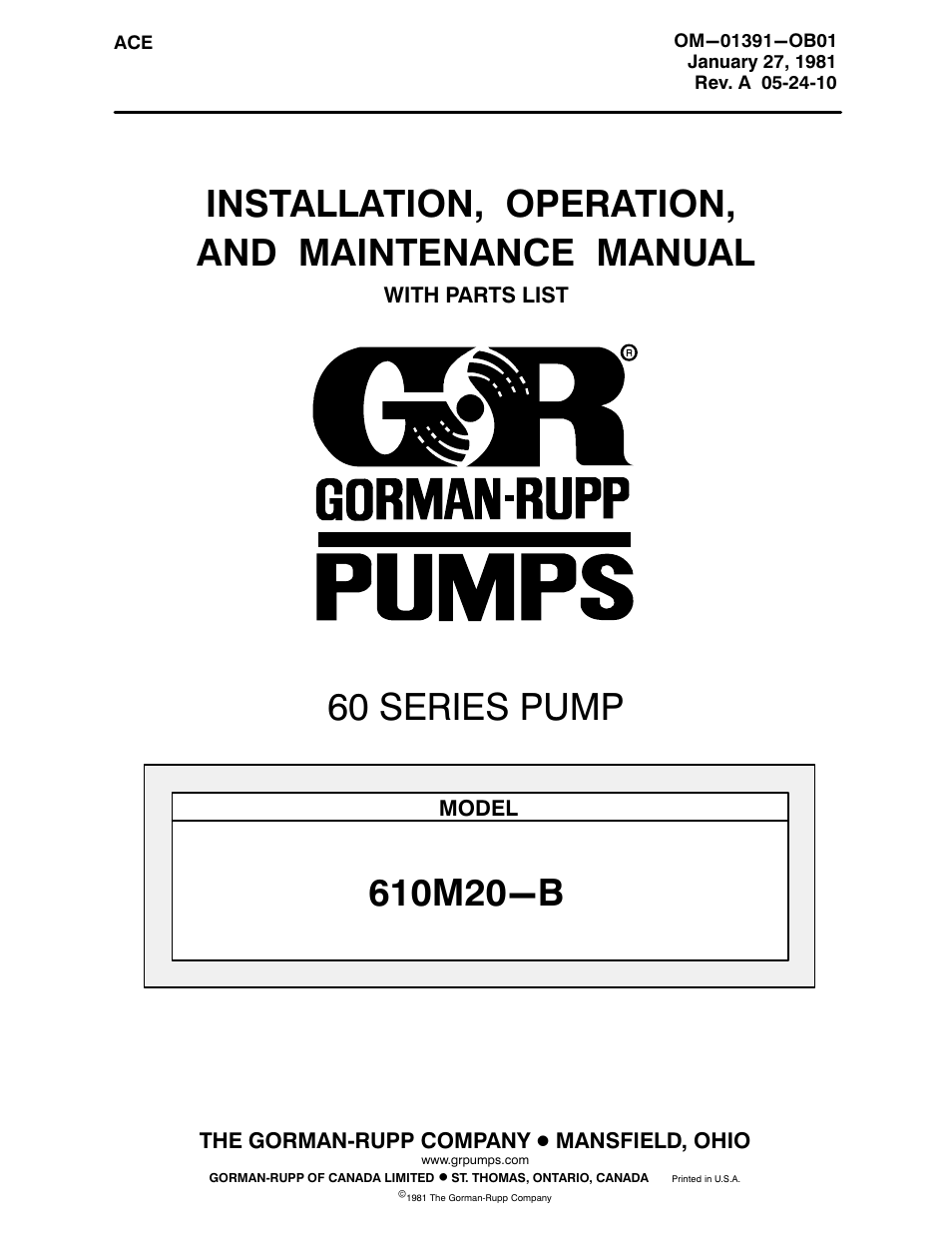 Gorman-Rupp Pumps 610M20-B 688324 and up User Manual | 30 pages